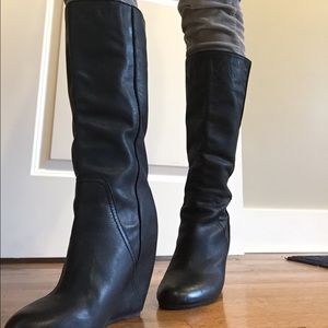 Black leather Kelsi Dagger hidden wedge boots